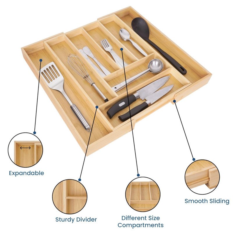 Tandem Wooden Cutlery Box  20 to 30 x19 x4 inch